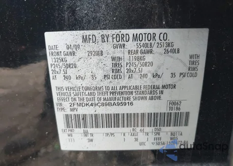 2009 Ford Edge Limited z USA, uszkodzony, nr VIN 2FMDK49C89BA95916